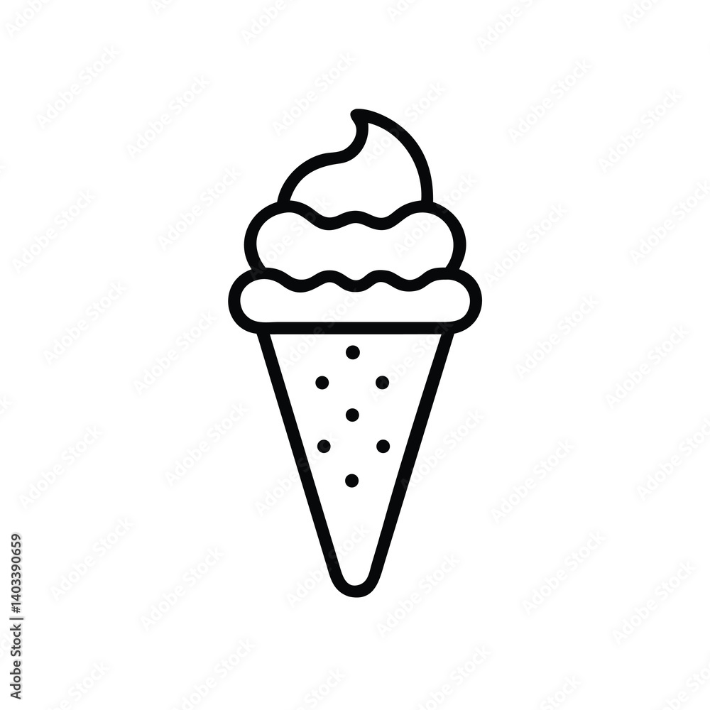 Simple Ice Cream Cone Outline Vector Illustration Isolated On White Background Simple Ice Cream Cone Outline Vector Illustration Isolated On White Background