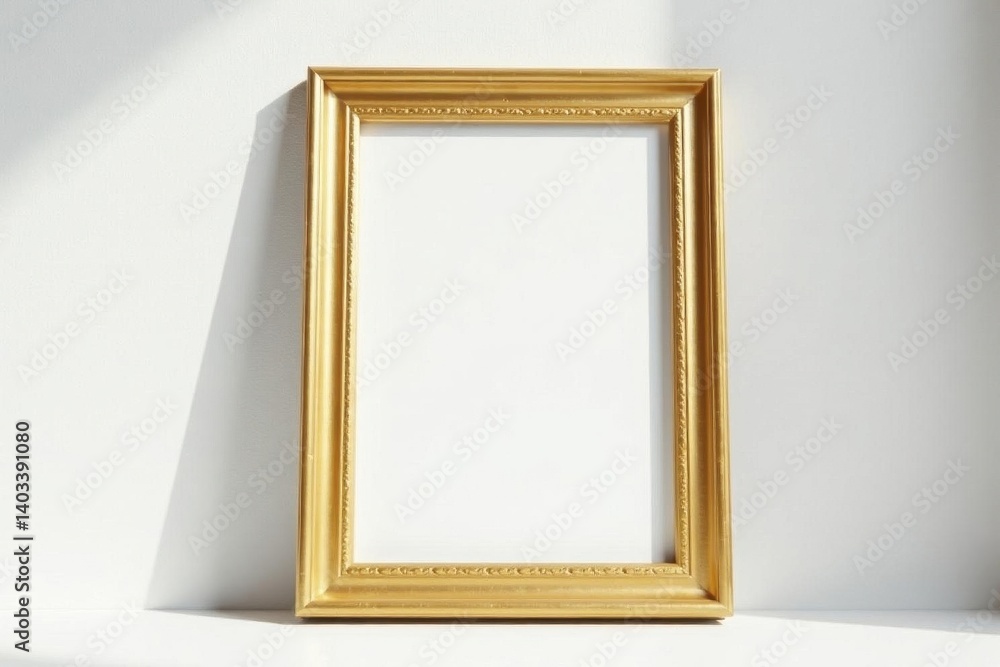 Simple gold picture frame against white backdrop , square, background, geometric Simple gold picture frame against white backdrop , square, background, geometric