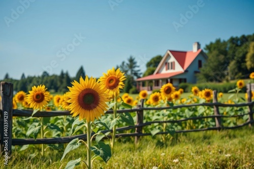 Tranquil Farm with Sunflowers