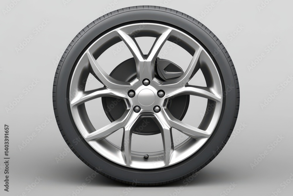 Obraz premium Isolated Hubcap in Shiny Silver, Circular Design for Automotive Wheels
