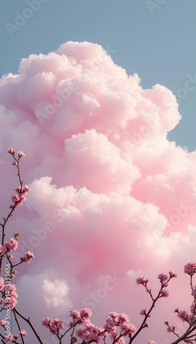 A fluffy pink cloud, densely packed with smaller pink clouds and blossoms, clouds, adorable