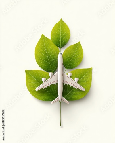 Airplane on Green Leaves Symbolizing Sustainable Travel and Nature
