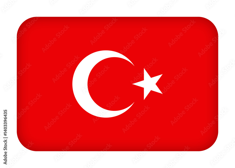 Turkey flag with round corners. 3d illustration button flag of Turkiye transparation png Turkey flag with round corners. 3d illustration button flag of Turkiye transparation png