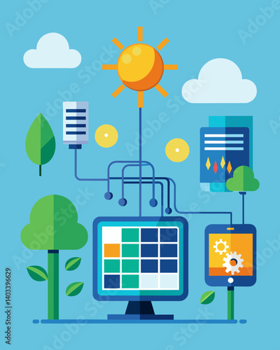 An innovative solar energy management platform that analyzes historical data predicts future energy production and offers recommendations for optimization.. Vector illustration