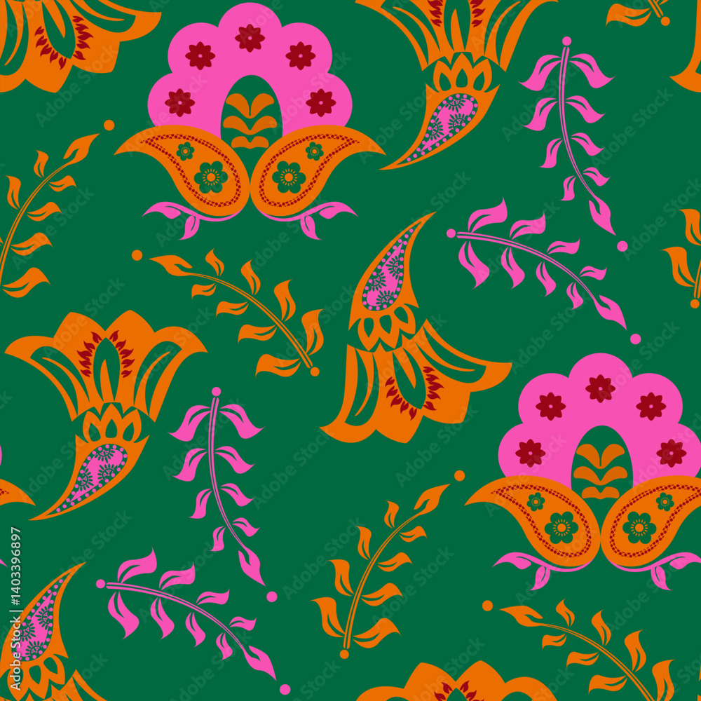 Fototapeta premium Ornate folk floral pattern seamless blossoms of eastern fantasy flower pattern ethnic ornamental floral.