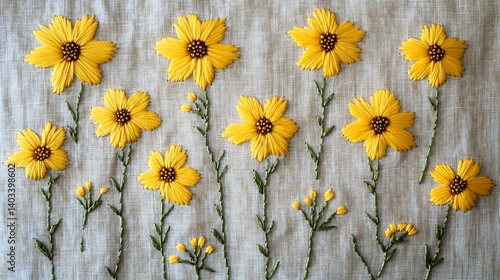 Festive Coreopsis floral embroidery pattern showcasing yellow flowers stitched into fabric perfect for seasonal home dcor or gift items