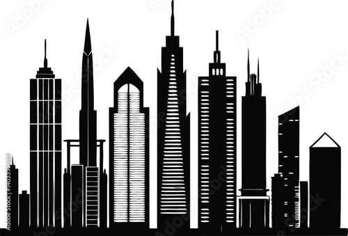 Silhouette black vector of high-rise architectural design  