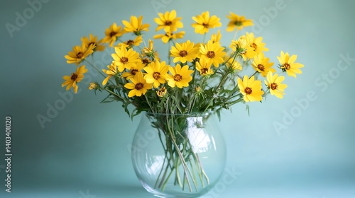 Wallpaper Mural Fresh Coreopsis fresh cut flower bouquet arranged in a clear glass vase showcasing vibrant yellow blooms as a centerpiece Torontodigital.ca