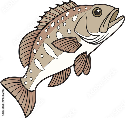 Illustration of a stylized fish with a brown body, light-colored belly