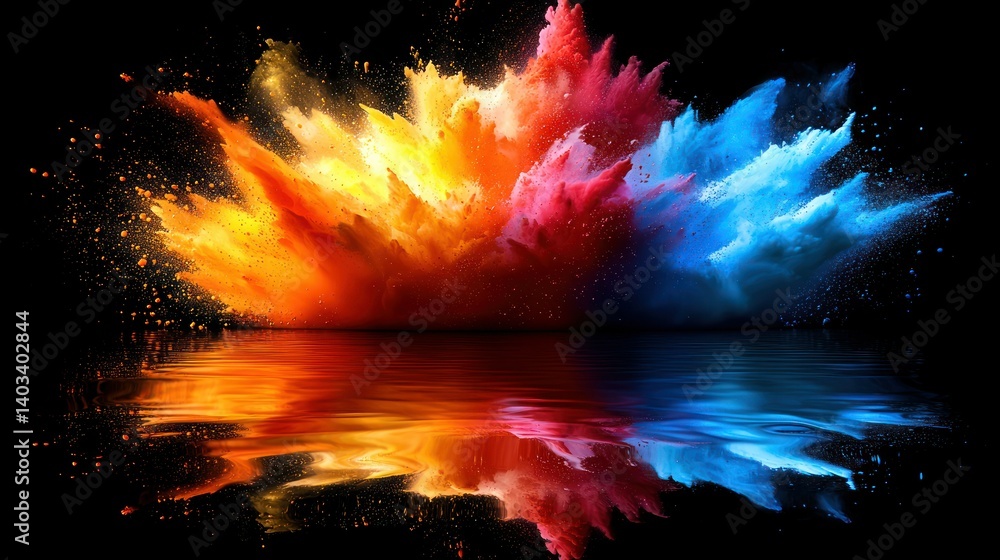 Fototapeta premium Vibrant Color Explosion Reflected in Still Water