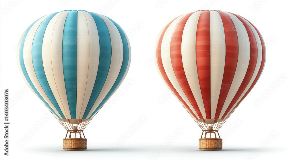 Naklejka premium Two Classic Striped Hot Air Balloons