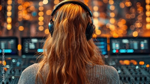 Female Audio Engineer at Work in a Recording Studio