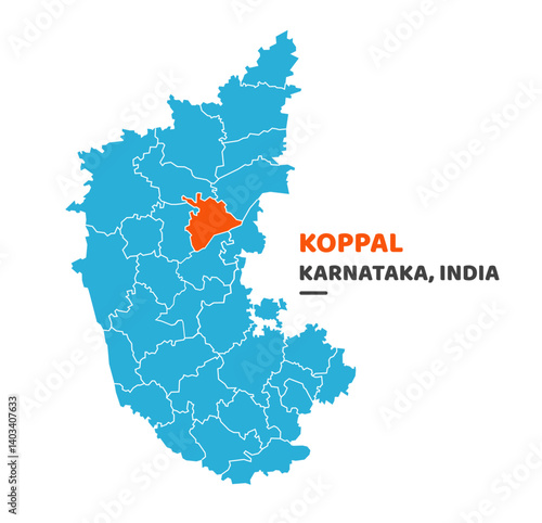 Koppal District Map Illustration Vector Graphic on White Background
