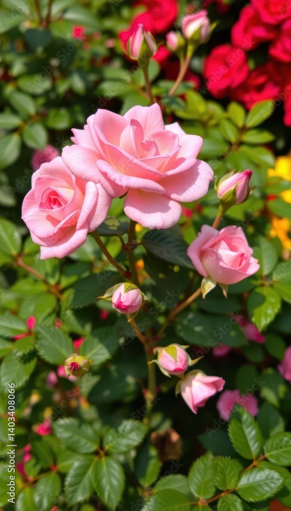 Delicate pink rose bush, single long-stemmed blooms in florist bouquet, single bloom, florist, flower arrangement Delicate pink rose bush, single long-stemmed blooms in florist bouquet, single bloom, florist, flower arrangement