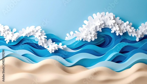 Stunning Paper Art Ocean Waves Beach Scene