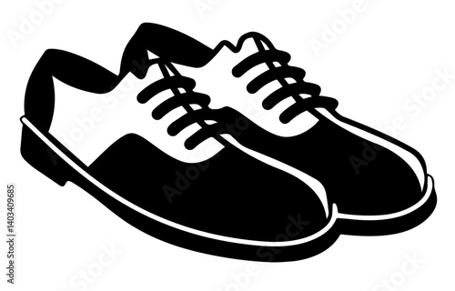 Classic pair of vintage-style lace-up oxford shoes in black and white silhouette, representing traditional fashion, elegance, formal footwear, and timeless design in men’s or unisex clothing style.

