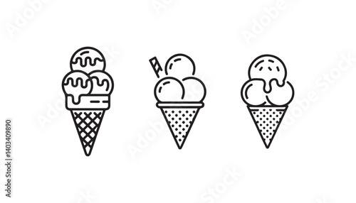 Simple Black Line Art Ice Cream Cones
