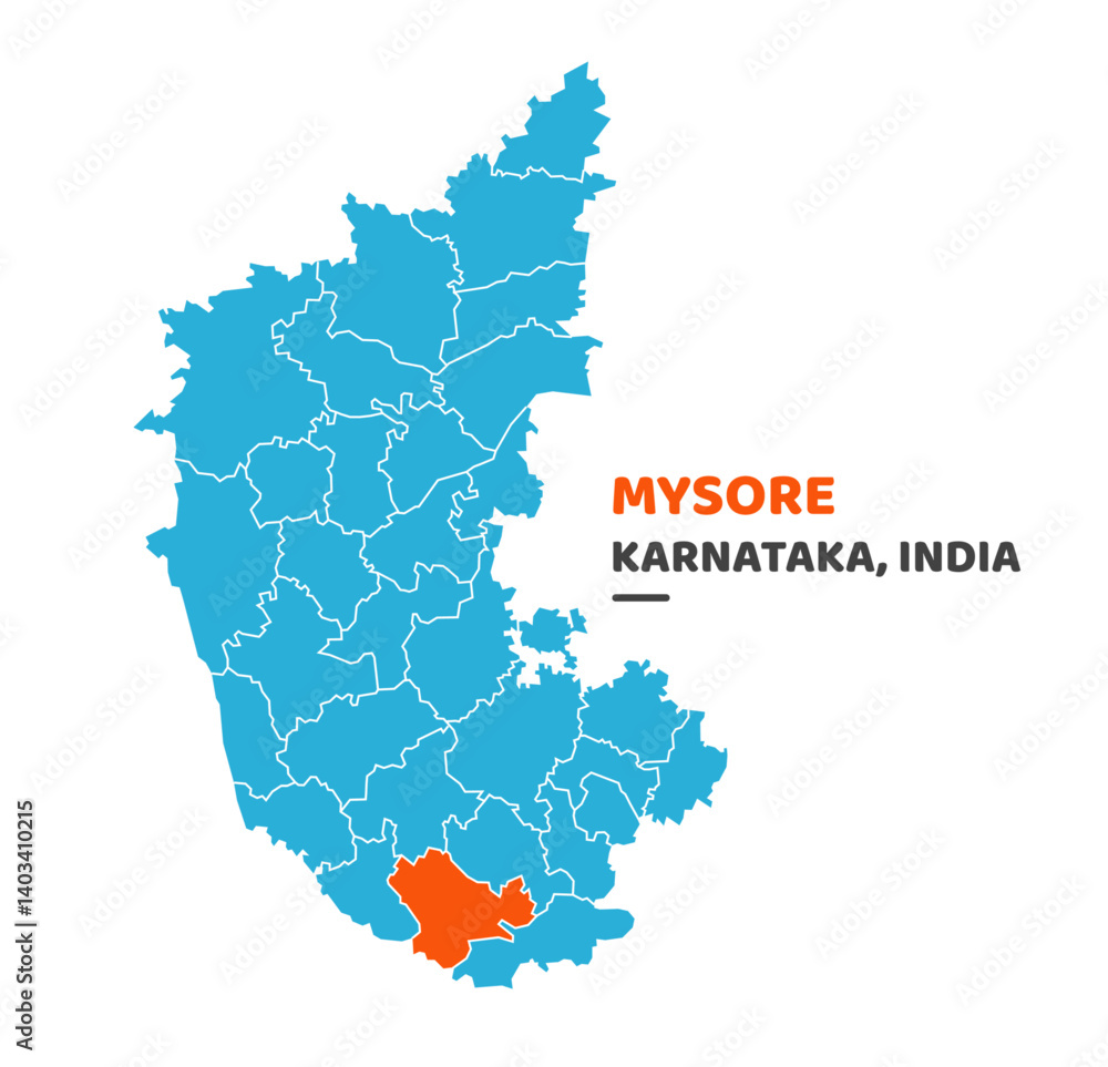 Obraz premium Mysore District Map Illustration Vector Graphic on White Background 