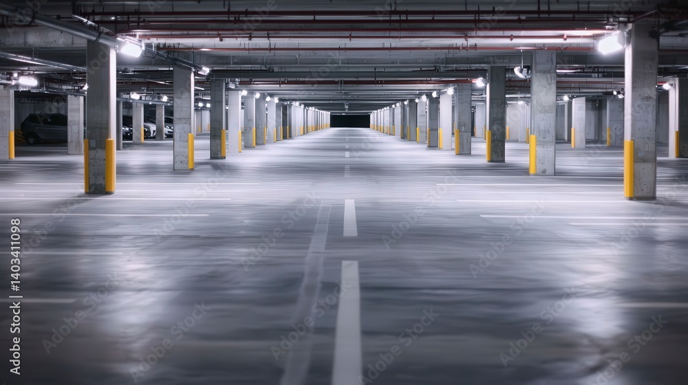Naklejka premium Empty Modern Parking Garage Interior