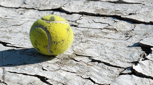 Lonely Tennis Ball on Cracked Surface
