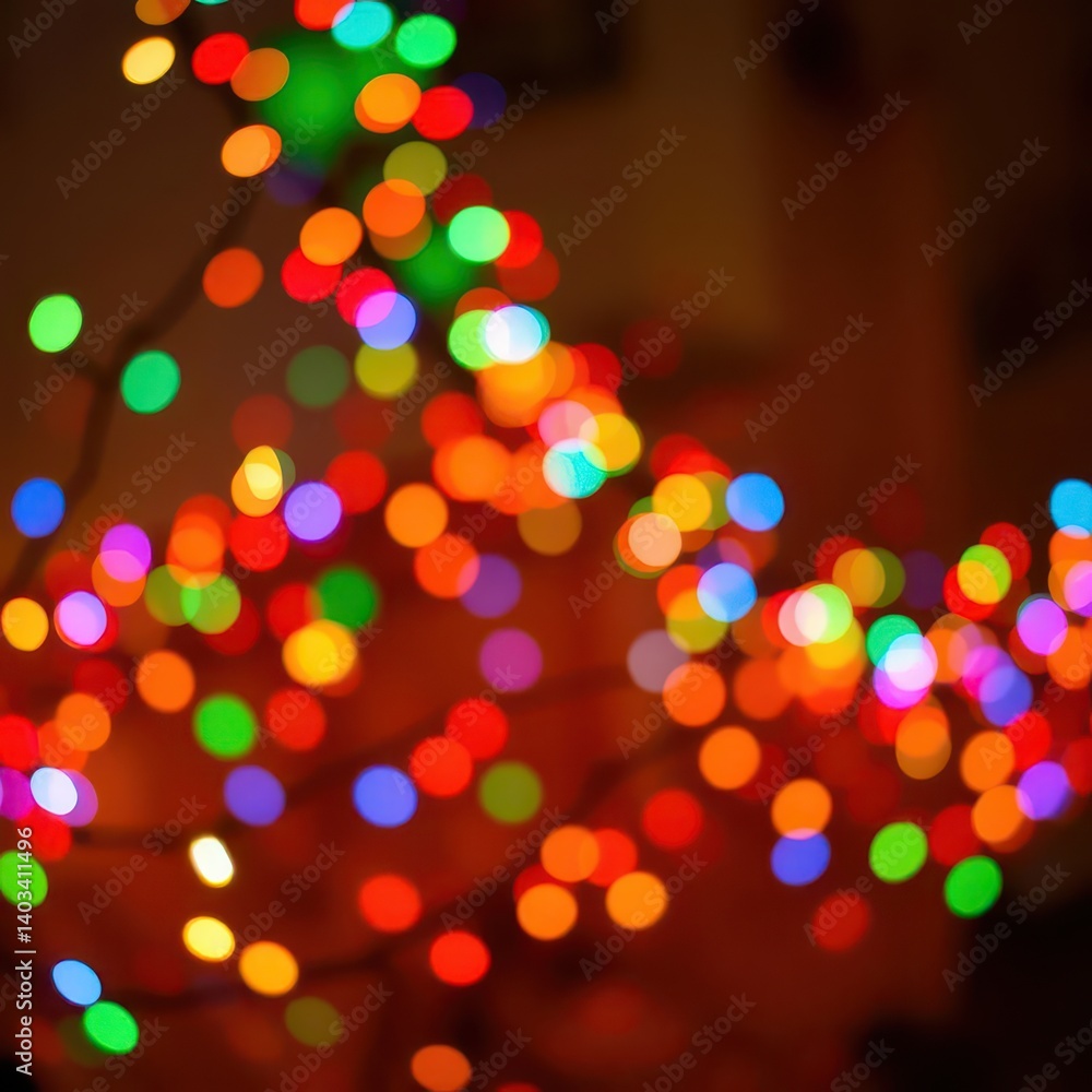 Obraz premium Twinkling multi-colored Christmas lights forming a festive backdrop, shiny, lights, winter
