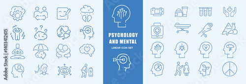 Psychology and mental icon set. Linear style. Editable Stroke.