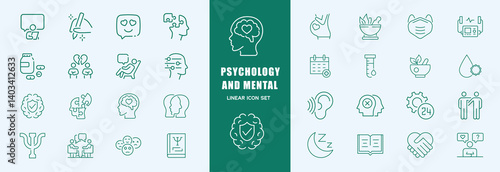Psychology and mental icon set. Linear style. Editable Stroke.