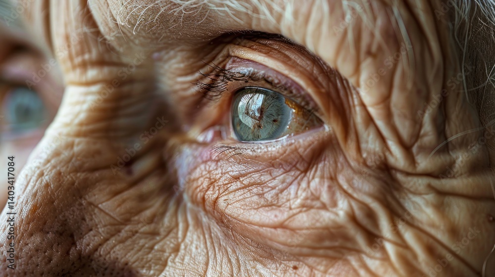 Obraz premium Portrait closeup old grandma's or grandmother face with wrinkles skin. AI generated