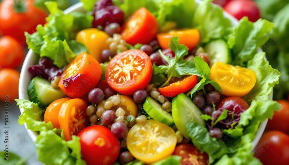 Fresh and Colorful Salad Bowl with Tomatoes, Cucumber and Lettuce Fresh and Colorful Salad Bowl with Tomatoes, Cucumber and Lettuce