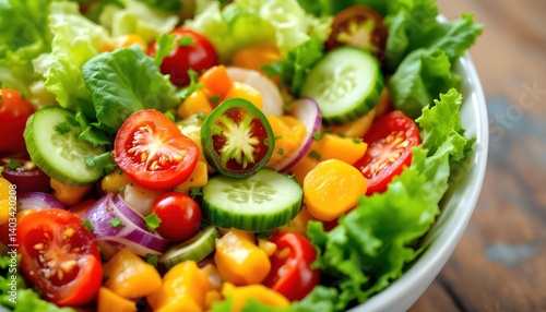 Fresh Mixed Salad Bowl with Colorful Vegetables and Healthy Greens