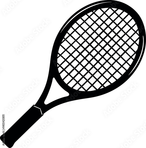 A Bold Black and White Image of a Professional Tennis Racket vector silhouette line art Generative AI