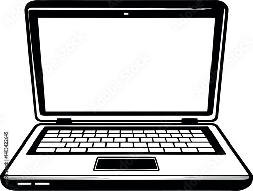 Black and White Outline of a Laptop Computer with a Keyboard vector silhouette line art Generative AI