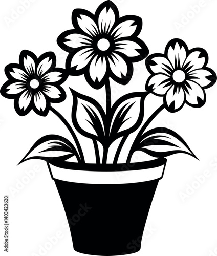 Monochrome floral arrangement in a pot perfect for a botanical themed project vector silhouette line art Generative AI