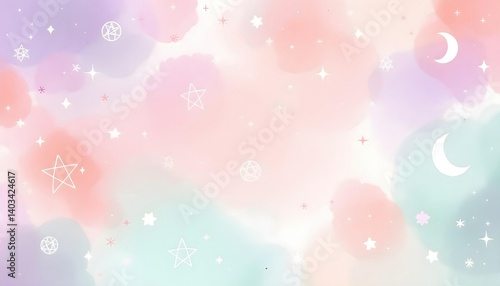 Pastel Watercolor Background with Moon and Stars for Dreamy Designs