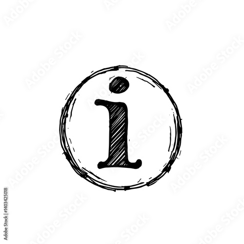 Hand-drawn information icon with rough circle frame and lowercase letter i