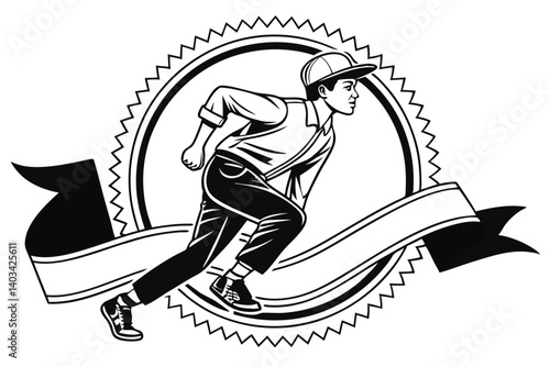 Retro Running Man Illustration Vintage Style Badge Design