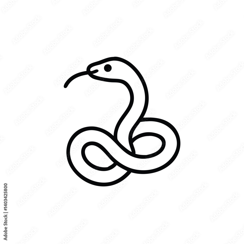 Minimalist Snake Vector Illustration With Tongue Out In Black And White Minimalist Snake Vector Illustration With Tongue Out In Black And White