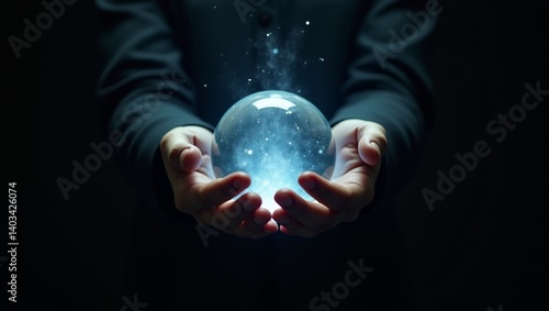 Mystical Crystal Ball in Hands - A Glimpse into the Future
