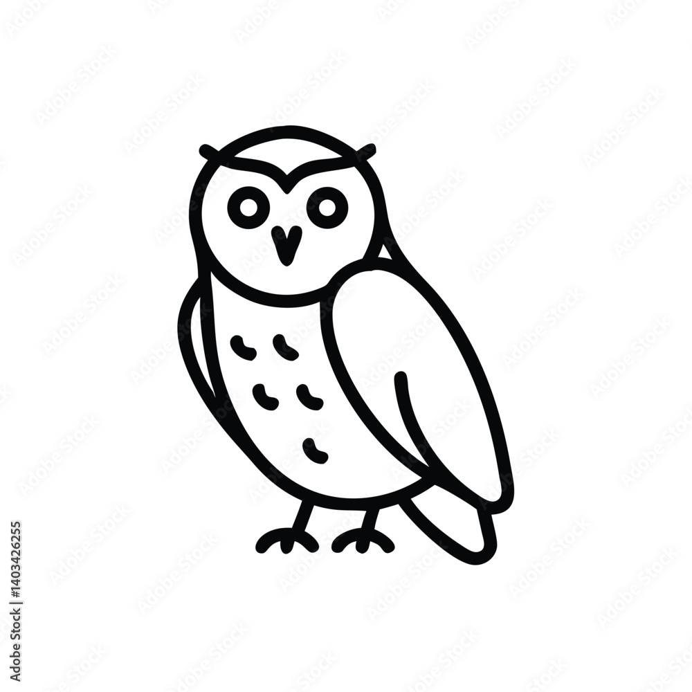 Obraz premium Minimalist Owl Illustration Cute Bird Icon Line Art Design Vector Graphic