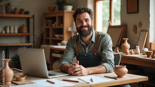 Smiling Craftsman in Pottery Studio