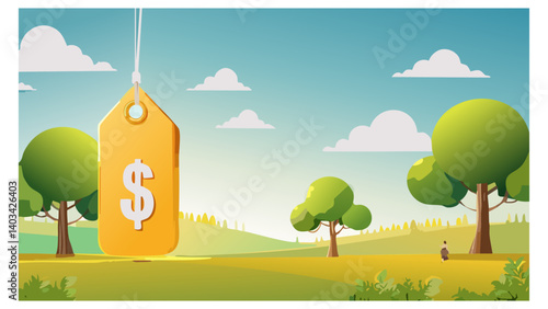 3D dollar price tag online shopping banner 2
