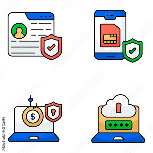 Pack of Security and Shield Flat Icon 

