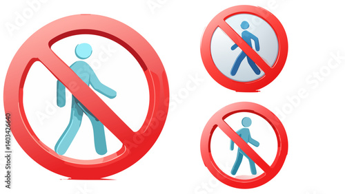 3D render no pedestrian sign icon isolated on white background, red mandatory sign