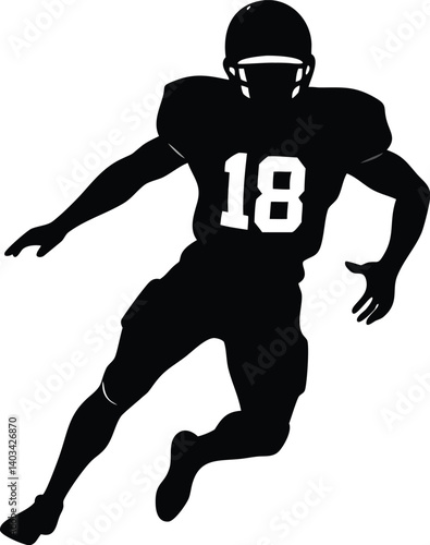 Dynamic American Football Player Silhouette Running - High Contrast Vector Art