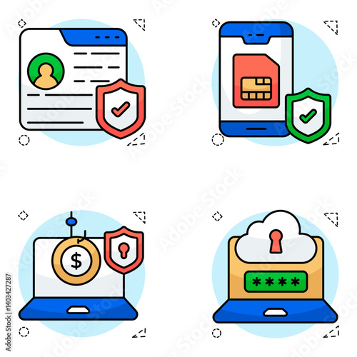 Pack of Security and Shield Flat Icon 

