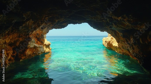 Mediterranean Sea Cave: Turquoise Waters and Golden Rocks