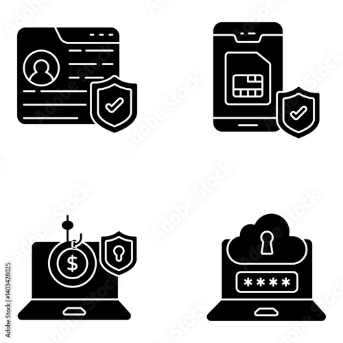 Pack of Security and Shield Solid Icon 

