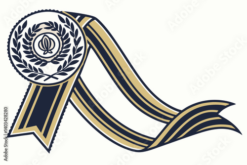 Award Ribbon Illustration  Elegant Laurel Wreath and Striped Ribbon Design
