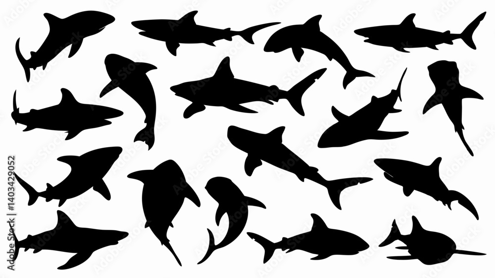 set of sharks silhouette vector set of sharks silhouette vector