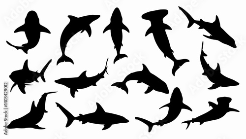 set of sharks silhouette vector